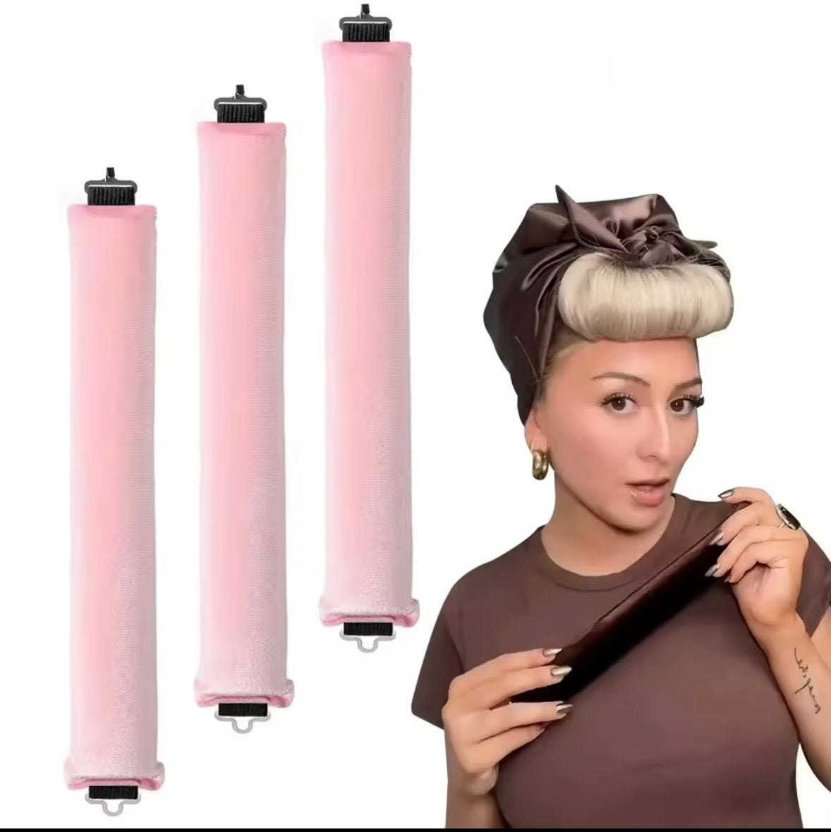 Bigodini senza calore, fascia per arricciare i capelli senza calore, bigodini per onde pigre con gancio, asta flessibile morbida per dormire, strumenti per lo styling. Descrizione per un sito , manutenzione e durezza